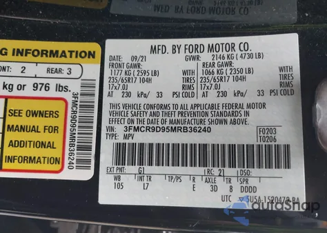 2021 Ford Bronco Sport Badlands z USA, uszkodzony, nr VIN 3FMCR9D95MRB36240